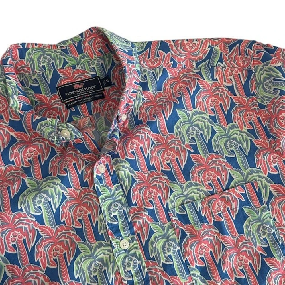 Vineyard‎ Vines Classic Murray Tropical Palm Tree Short Sleeve Button Shirt XL